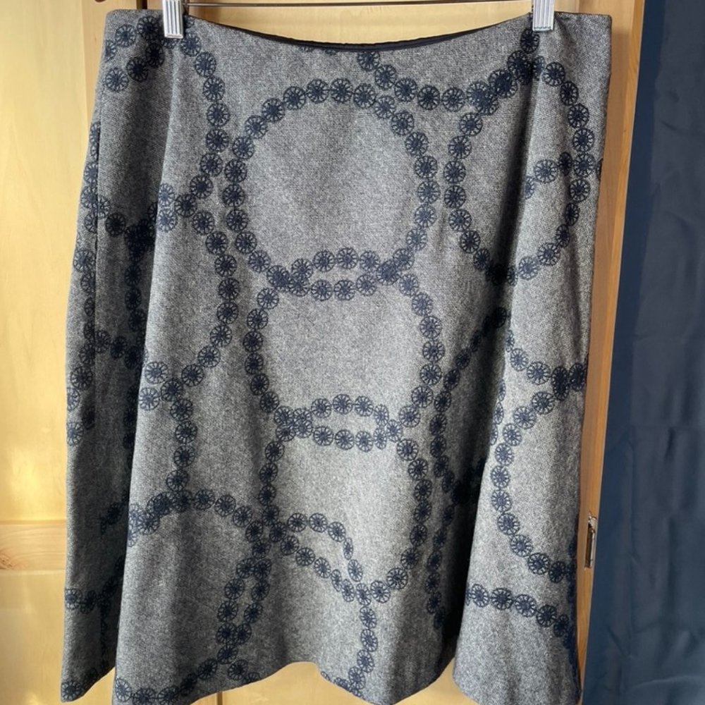 Boden Libby Embroidered Blue Knee Length Skirt, Size 12/L
